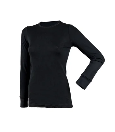 Maillot pure laine mérinos noir manches longues femme