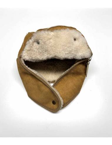 Chapkas nordique en cuir de mouton retourné beige 