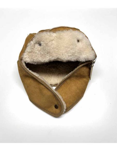 Chapkas nordique en cuir de mouton retourné beige 