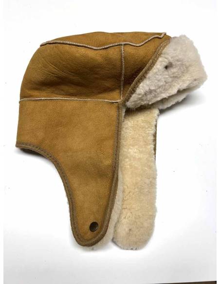 Chapkas nordique en cuir de mouton retourné très doux type aviateur beige