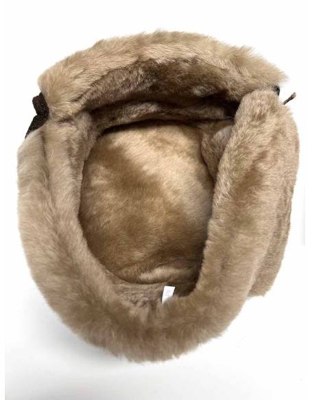 Chapkas nordique en cuir de mouton retourné marron foncé glacé 