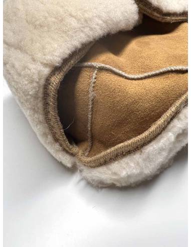 Chapkas nordique en cuir de mouton retourné beige moka 