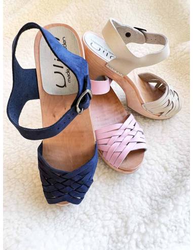 Women's swedish wooden Sandals heels, braided leather