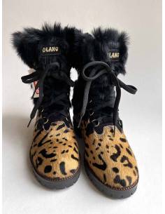 Olang Damen-Stiefel Morgana schwarzes Fell und Rindsleder mit Leopardenmuster 2