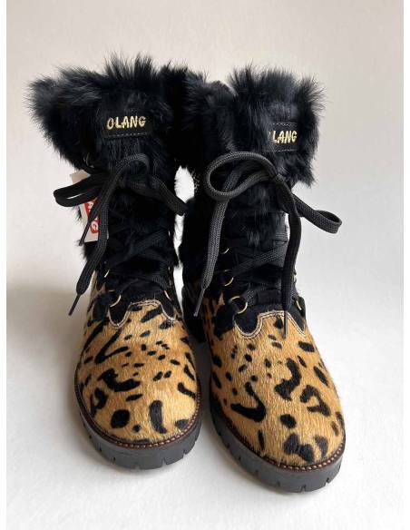 Bottes femme fourrure noire et cuir de vache léopard 