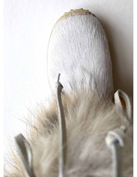 Bottes luxueuses femme fourrure et cuir de vache blanche et renard bringé et coloré 