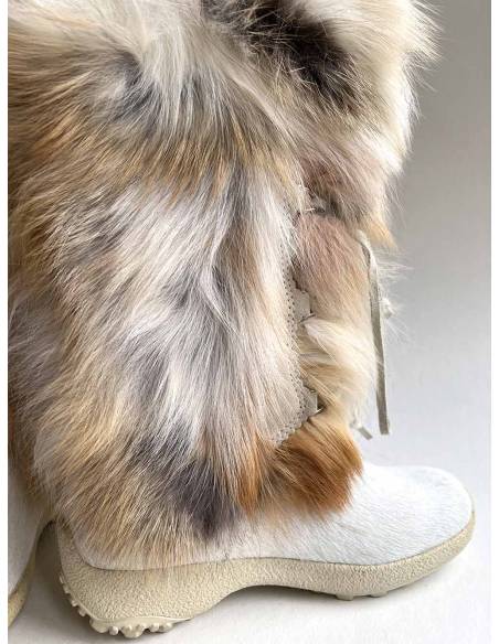 Bottes luxueuses femme fourrure et cuir de vache peau véritable douce et non salissante lacet en daim 
