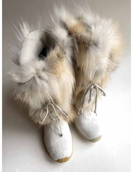 Bottes luxueuses femme fourrure et cuir de vache  lapin bringé gris beige marron blanc