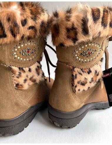 Bottes luxueuses femme fourrure et cuir de vache broderie et strass Olang
