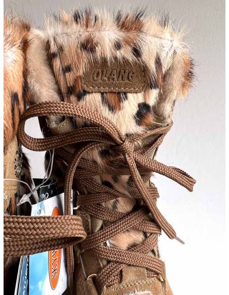 Bottes luxueuses femme fourrure et cuir de vache peau et cuir de luxe lacets marron 