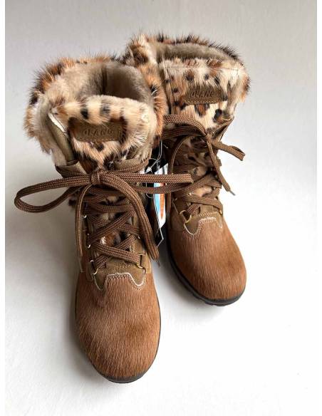 Bottes luxueuses femme fourrure et cuir de vache et peau de lapin véritable marron 