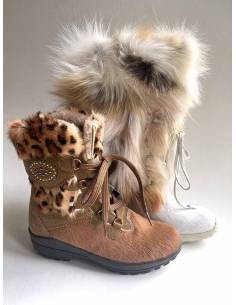 Bottes luxueuses femme fourrure et cuir de vache et lapin