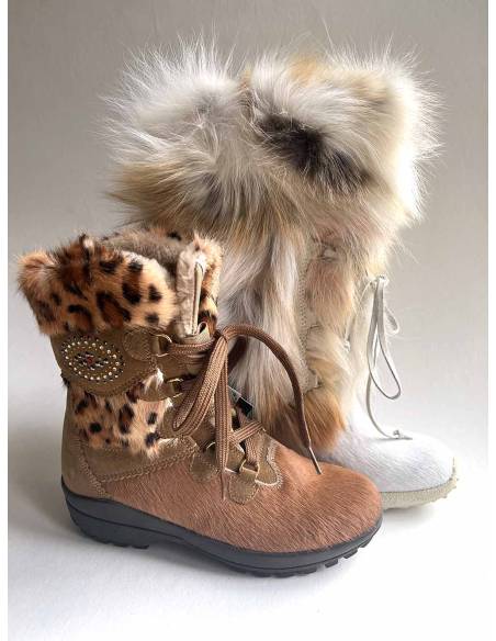 Bottes luxueuses femme fourrure et cuir de vache et lapin 
