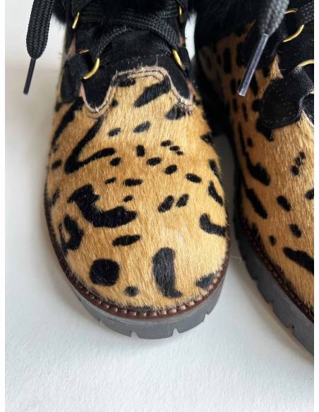 Olang Damen-Stiefel Morgana schwarzes Fell und Rindsleder mit Leopardenmuster