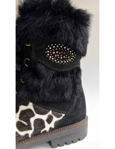 Olang Women's Black Fur and Leopard Cowhide Boots Morgana 2