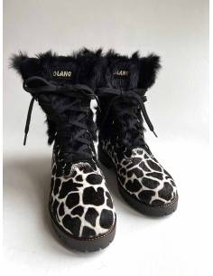 Olang Women's Black Fur and Leopard Cowhide Boots Morgana
