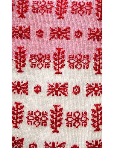 Chaussettes brigitte nordique de créateur laine mérinos fantaisie de designer rouge et rose moderne