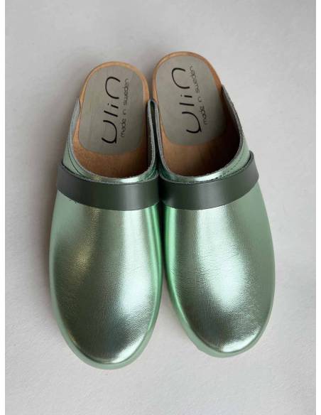 Damen Schwedische Holzschuhe und Leder silber oder bronze