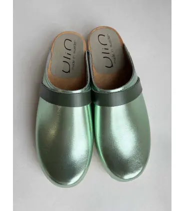 Women's swedish wooden clogs in leather silver or bronze