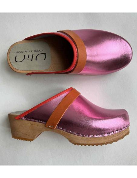 Damen Schwedische Holzschuhe und Leder silber oder bronze