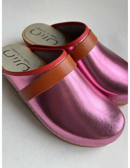 Damen Schwedische Holzschuhe und Leder silber oder bronze