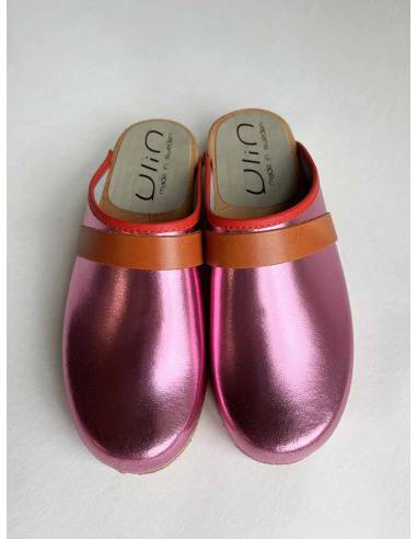 Women's swedish wooden clogs in leather silver or bronze
