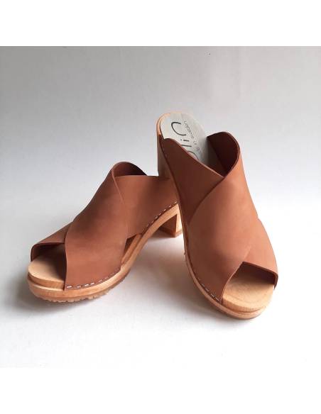 Wooden swedish women sandal organic leather Diva