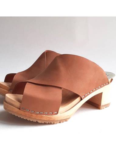 Schwedische Sandale Holz und Gemüse Leder Diva