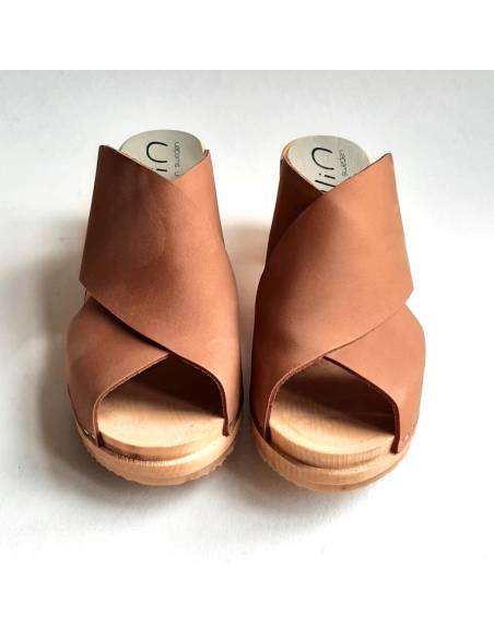 Wooden swedish women sandal organic leather Diva