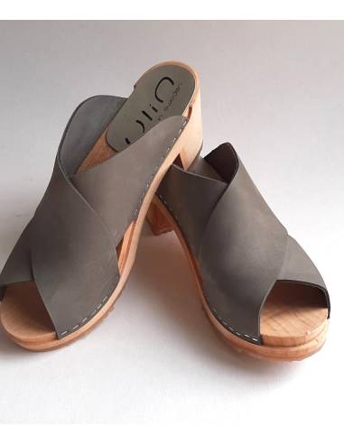 Sandalia de madera mujer en cuero organico Diva