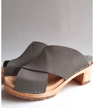 Wooden swedish women sandal organic leather Diva