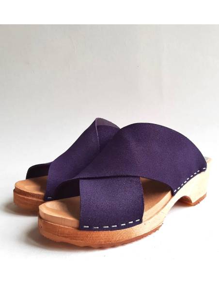 Wooden swedish women sandal organic leather
