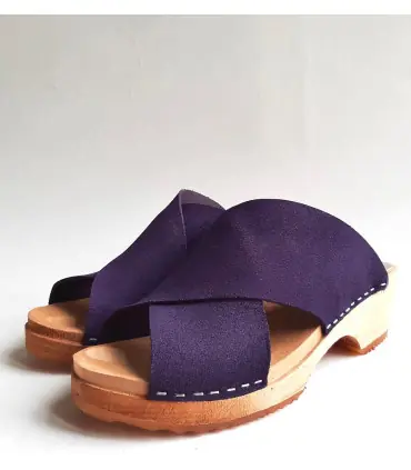 Wooden swedish women sandal organic leather