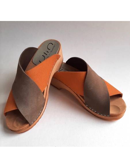Wooden swedish women sandal organic leather