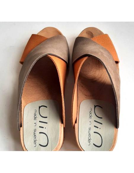 Wooden swedish women sandal organic leather