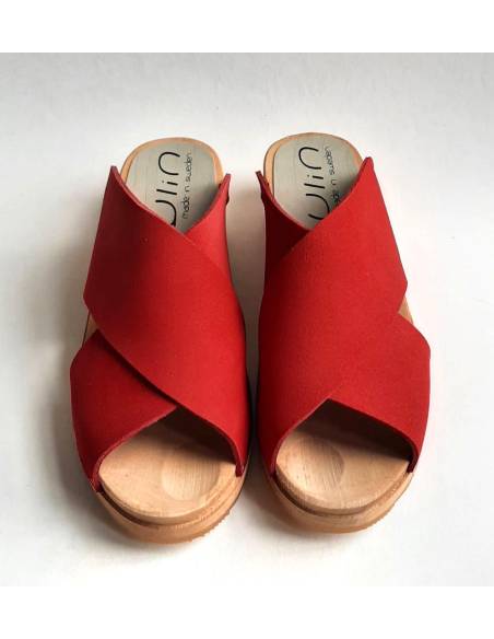Wooden swedish women sandal organic leather