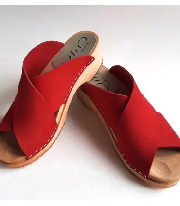 Sandales bois pour femme cuir rouge confort 