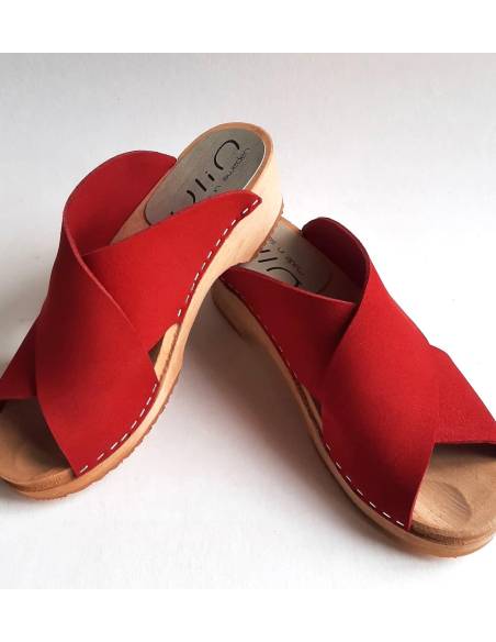 Wooden swedish women sandal organic leather