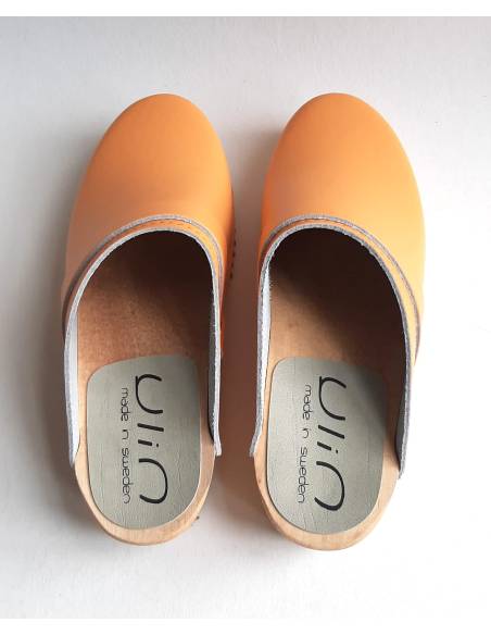 Women's swedish clogs yellow leather and wooden sole