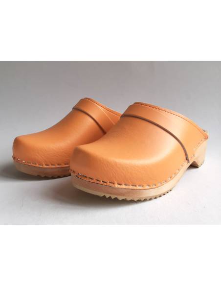 Women's swedish clogs yellow leather and wooden sole