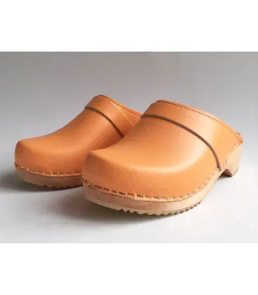 Women's swedish clogs yellow leather and wooden sole