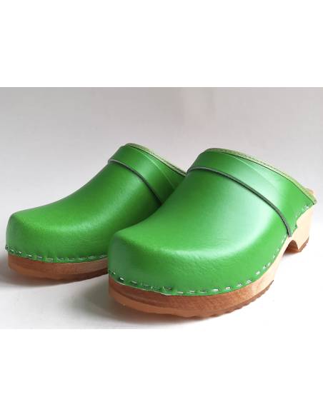 Women's swedish clogs yellow leather and wooden sole