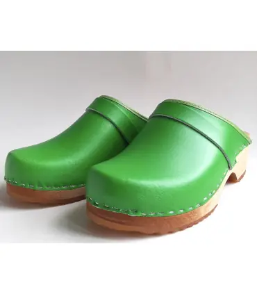Women's swedish clogs yellow leather and wooden sole