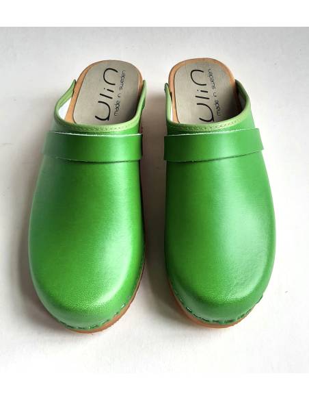 Women's swedish clogs yellow leather and wooden sole