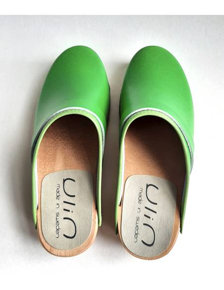 Women's swedish clogs yellow leather and wooden sole