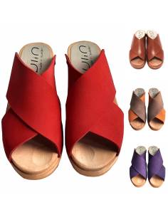 Wooden swedish women sandal organic leather