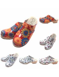 Women's swedish wooden clogs liberty flower leather Special Offer