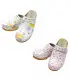 Sabots suédois jardinage femme bois et cuir liberty motifs à fleurs rose jaune 