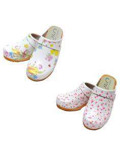 Women's swedish wooden clogs in leather