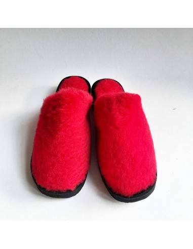 Chaussons mules chauds en peau d'agneau femme rouge 